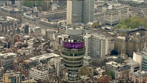 The BT Tower in London celebrates the birth. (9NEWS)