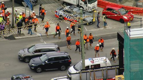 A crane has collapses at the Sydney Fish Market building site.