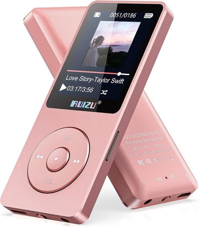 RUIZU 64GB MP3 Player with Bluetooth 5.3, 30gram, Portable Music Player for Sports Running, FM Radio, Voice Recorder, Equliazer, 80H Digital Audio Shuffle Playback, Support 128GB Micro SD Card, Pink
