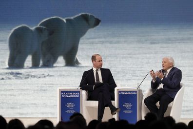 Prince William has taken to the stage at the World Economic Forum in Davos to interview Sir David Attenborough about saving the planet. 