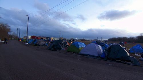 9News visited the Calais camp where temperatures drop to five degrees in the morning and even colder when the wind picks up.