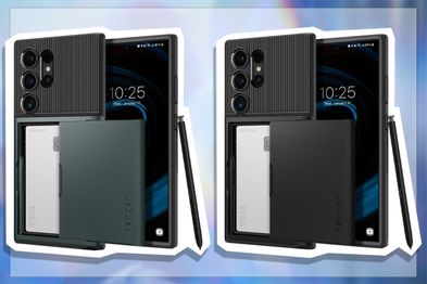 9PR: Spigen Slim Armor Case with Card Slot Slider Holder for Samsung Galaxy S24 Ultra, Abyss Green and Black