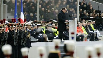 French president Francois Hollande addresses the solemn ceremony. (AFP)