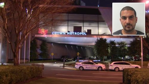 Police with to speak with Elias Herodotou (inset) in relation to the death of a man at Crown Metropol on Sunday. (9NEWS)