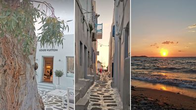 Australian gum trees lined the winding streets of Mykanos that led us to the pebble beach for a vibrant sunset. 