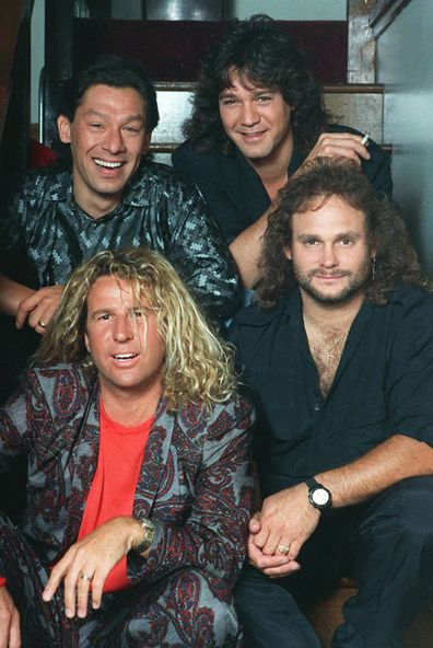 The rock group Van Halen, clockwise from left: Alex Van Halen, Eddie Van Halen, Michael Anthony and Sammy Hagar appear in a 1988 photo