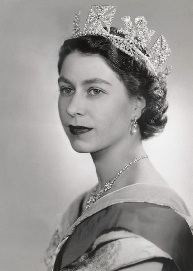 Portrait of the Queen wearing the Diamond Diadem and Nizam of Hyderabad necklace, taken by by Dorothy Wilding, goes on display as part of the special display Platinum Jubilee: The Queen's Accession