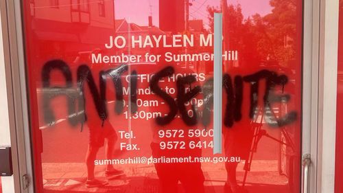 Jo Haylen graffiti on electorate office