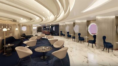Sip, the new Champagne and caviar lounge onboard Virgin Voyages' Scarlet Lady