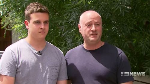 Ethan with his father Peter Caruso (right), who was surprised with his son's casualness when he was initially informed of what happened. (9NEWS)