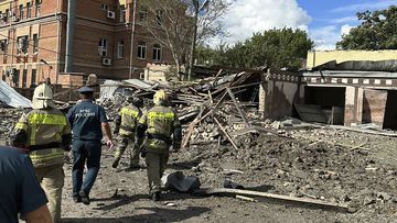 This photo released by Telegram Channel of Rostov-on-Don Region Governor Vasiliy Golubev shows the site of an explosion in Taganrog, Russia, Friday, July 28, 2023.  