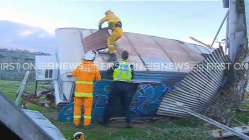 A caravan tipped south of Adelaide. (9NEWS)