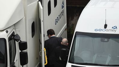 Simon Bowes-Lyon, the the Earl of Strathmore, (C) leaves court in a van after being sentenced to jail for 10 months for sexually assaulting a woman on February 23, 2021 in Edinburgh, Scotland
