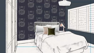 Sarah and Jason are going bold with beetle wallpaper, dark
walls and designer bedhead&#160;