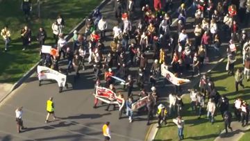 Hundreds of anti-Nazi protesters have marched through Sunshine West in Melbourne in an effort to thwart a secret gathering of white nationalists.