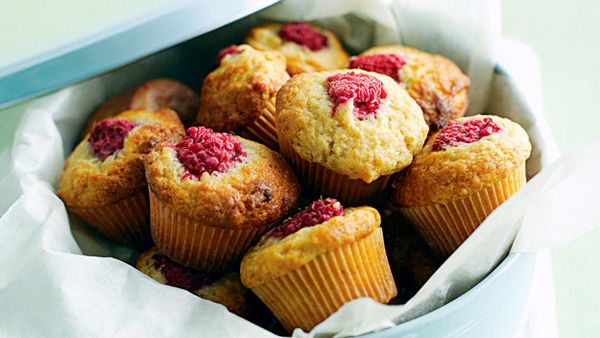 Raspberry and banana mini muffins