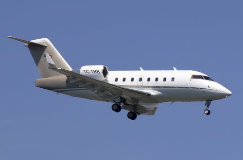 The Bombardier CL604 aircraft, with tail number TC-TRB, descends to land in Istanbul in 2016. (AAP)