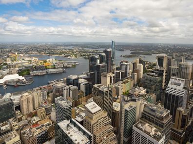 Views across Sydney from Bar 83, Sydney Tower, Sydney CBD.