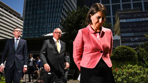 Gladys Berejiklian, Dominic Perrottet and Brad Hazzard front the media after the amazing ICAC bombshell information about the premier's relationship with Daryl Maguire.