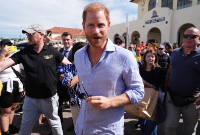 SYDNEY, AUSTRALIA - APRIL 17: Prince Harry, Duke of Sussex leaves the Bondi Surf Bathers' Life Saving Club after meeting volunteer first responders, during a visit to Bondi Beach, on day four of the royal trip to Australia on April 17, 2026 in Sydney, Australia. Volunteers from the organisation, founded in 1907, played an integral role in protecting beachgoers and saving lives during the terrorist attack at Bondi Beach on December 14. 