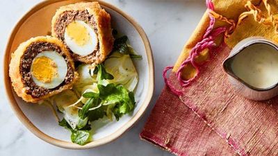 Baked lamb Scotch eggs with lime aioli