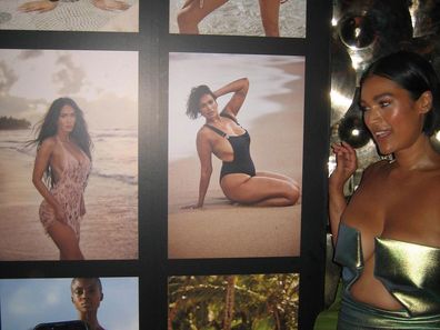 Jennifer Atilémile shows off her Sports Illustrated shot next to an image of Megan Fox.
