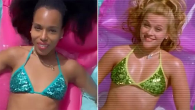 Kerry Washington recreates famous Legally Blonde pool scene for Reese Witherspoon's birthday.