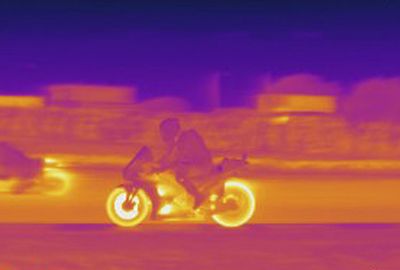 A unique view ... thermal imagery captures US rider Nicky Hayden.
