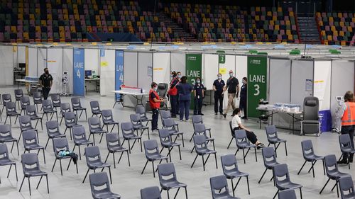 Boondall's Brisbane Entertainment Centre ahead of its opening as a state-run mass vaccination hub.