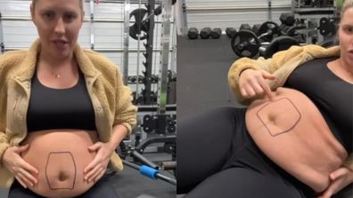 Tiff Hall points out her ab separation post-pregnancy.
