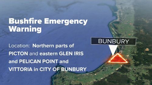 An emergency warning has been issued for those in the vicinity of Estuary Drive, Old Coast Road, Koombana Drive and Forrest Highway.