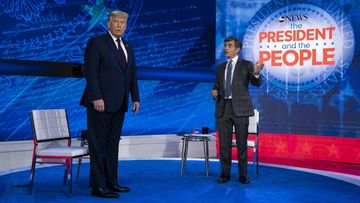 President Donald Trump talks with ABC News anchor George Stephanopoulos.