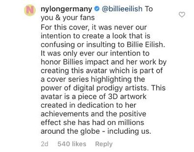 Billie Eilish, Nylon Germany, cover, Instagram comments