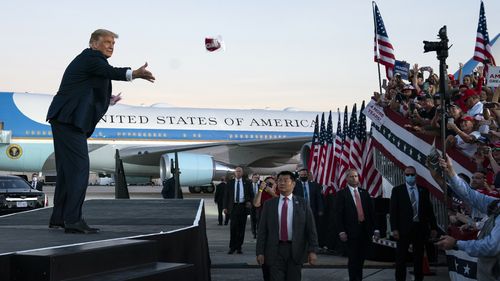 President Donald Trump speaks during a campaign rally at Orlando Sanford International Airport, Monday, Oct. 12, 2020, in Sanford, Florida