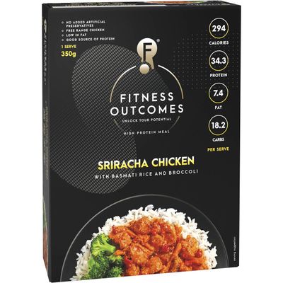 Fitness Outcomes Sriracha Chicken Frozen Meal 350 grams: 294 calories