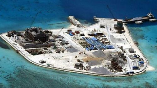 One of the artificial reefs built by China and fitted with military facilities in the South China Sea. (AP).