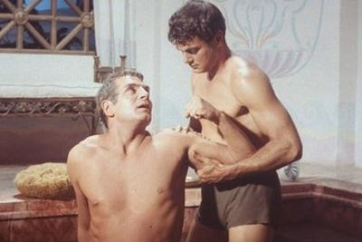 As Tony Curtis washes Laurence Olivier suggestively, Laurence's character Crassus asks about the morality of enjoying 'snails <i>and</i> oysters'. Crassus offers up the erotically charged  line, 'My taste includes both snails and oysters'. Needless to say, the scene was cut from the original film, appearing as a deleted scene thanks to the wonderful world of DVD.