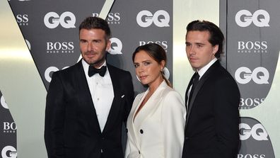 LONDON, ENGLAND - SEPTEMBER 03: David Beckham, Victoria Beckham and their son Brooklyn Beckham attend the GQ Men Of The Year Awards 2019 at Tate Modern on September 03, 2019 in London, England. (Photo by Jeff Spicer/Getty Images)