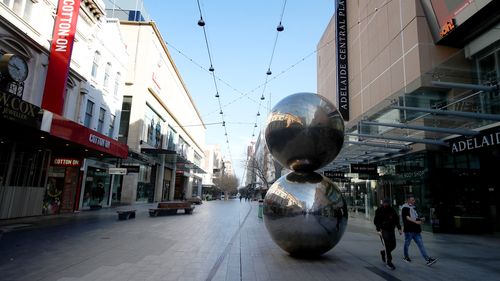 A quiet Rundle Mall in Adelaide, Australia.