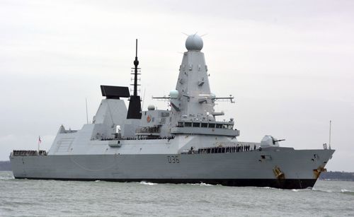 The HMS Defender in Portsmouth, England on March 20, 2020.