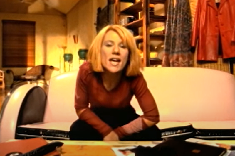 Scene from music video for Bachelor Girl&#x27;s &#x27;Buses and Trains&#x27;.