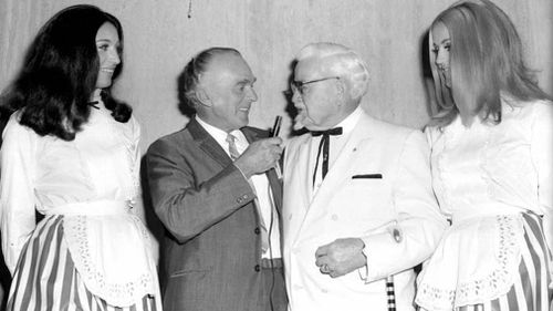 Two years after KFC's Australian launch, Colonel Harland Sanders - the face of the famous chain store - visited Australia after 38 stores had opened and one store was being unveiled every week. Picture: Supplied.