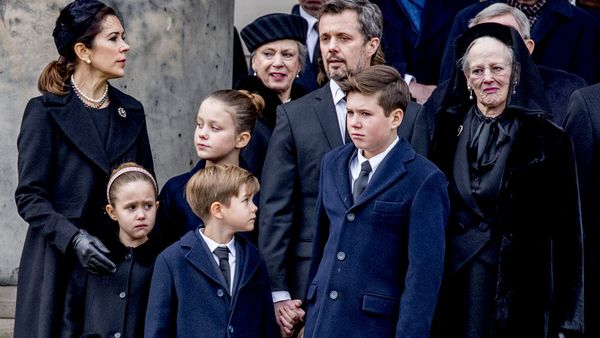 Queen Margrethe II, her sister Princess Benedikte of Denmark, Crown Princess Mary, Crown Prince Frederik, Princess Josephine, Princess Isabella, Prince Christian, Prince Vincent. (AAP)