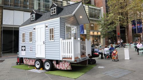 A tiny house has been installed in Sydney's Martin Place. 