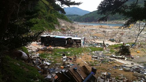 The view from where the school-children ran to escape the tsunami.