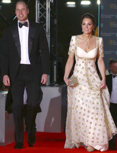 Prince William and Kate, Duchess of Cambridge pose for photographers upon arrival at the Bafta Film Awards, in central London, Sunday, Feb. 2 2020.