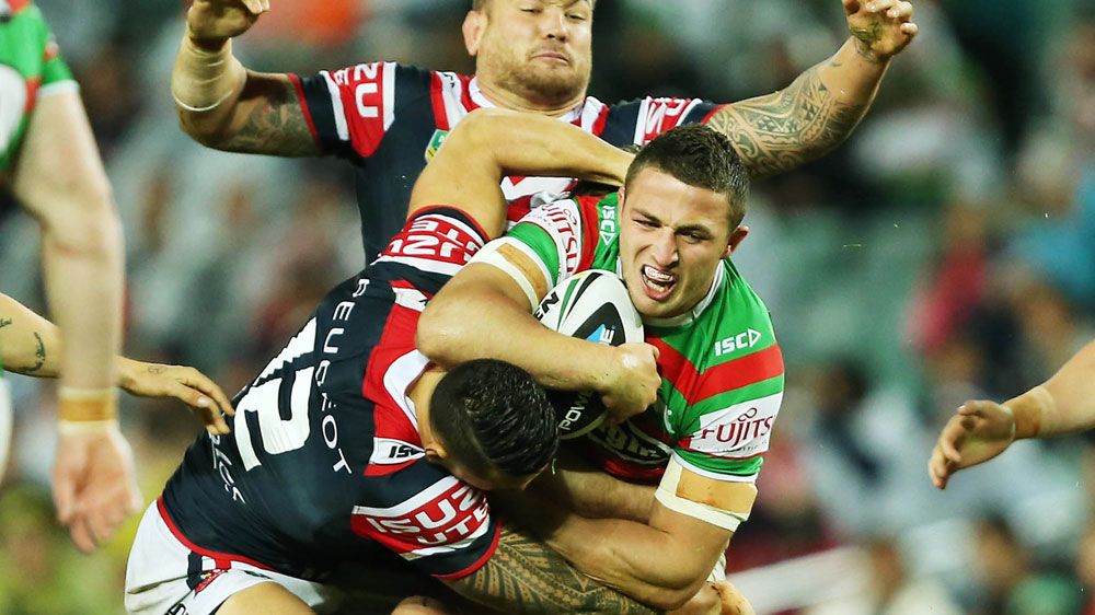 Sam Burgess in action against the Roosters in 2014. (AAP-file)