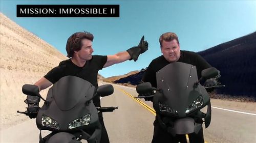 Tom Cruise and James Corden in action during the hilarious skit.