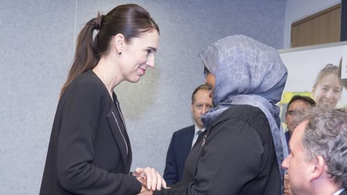 New Zealand Prime Minister Jacinda Ardern meets with first responders to the mass killings at the Majid Al Noor and Linwood Islamic Centre in Christchurch.