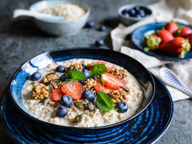 Bowl of Bircher muesli with fruit